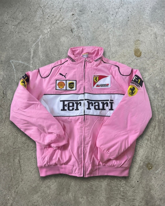 Pink f1 inspired vintage bomber