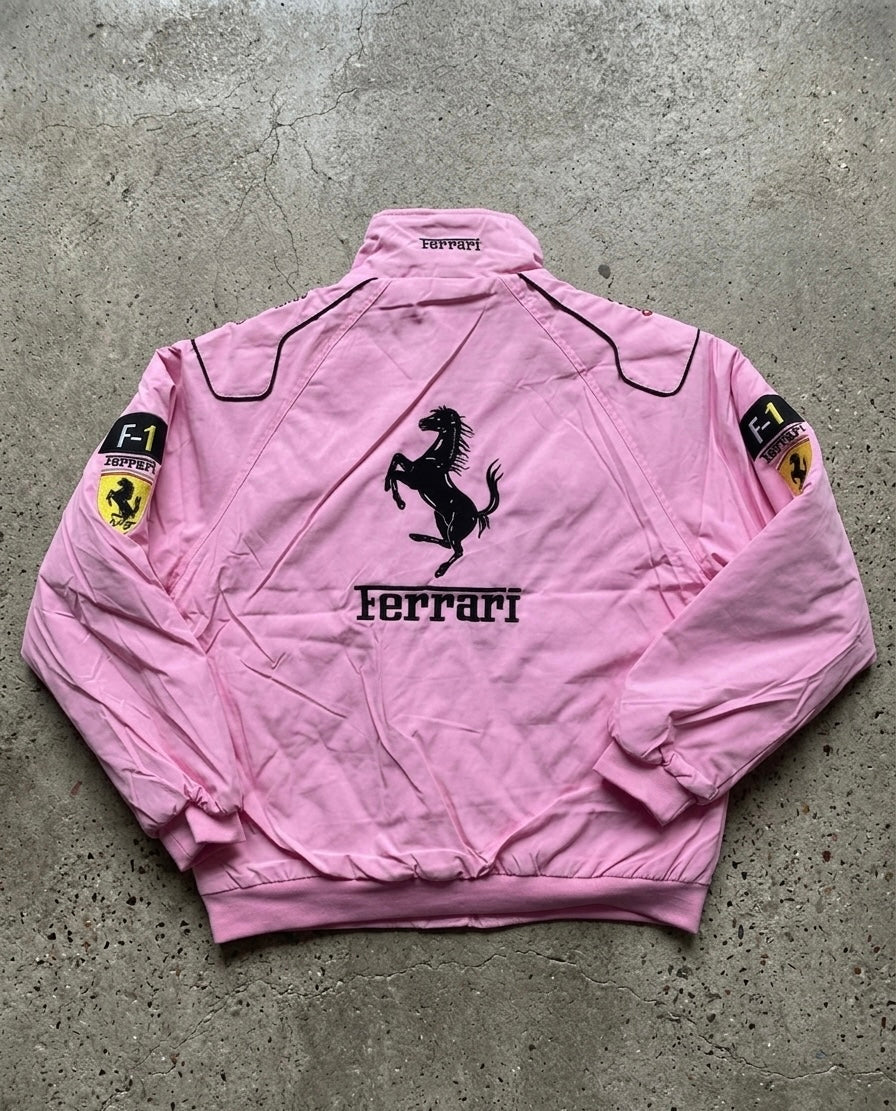 Pink f1 inspired vintage bomber