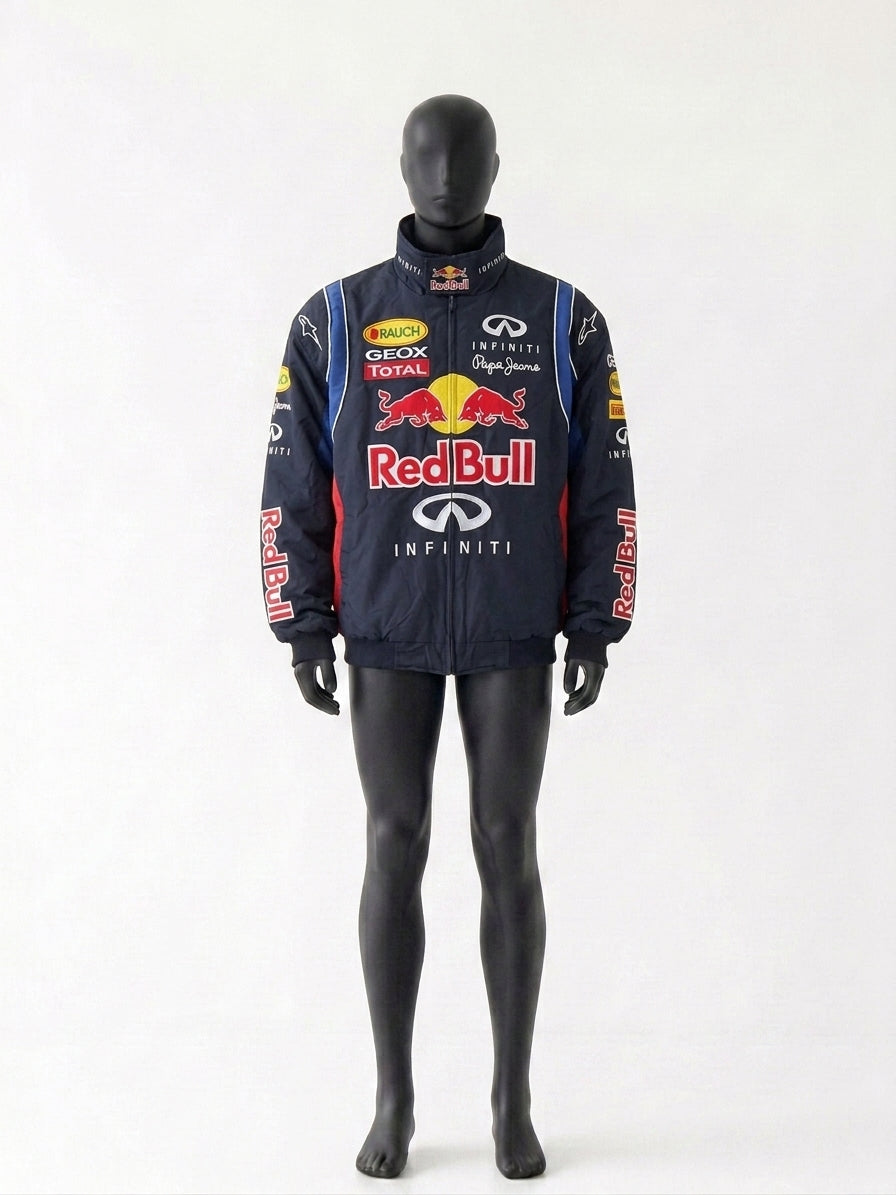 Deep blue f1 inspired vintage bomber