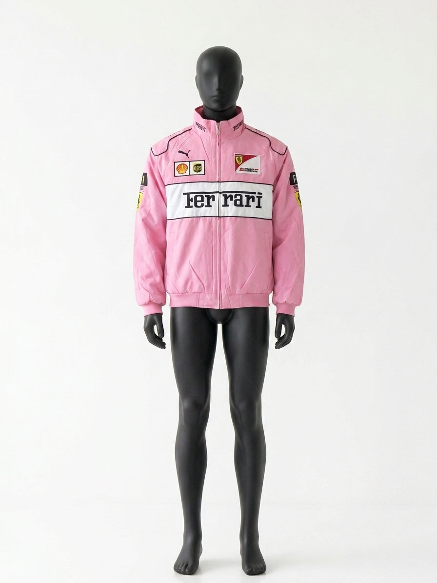 Pink f1 inspired vintage bomber