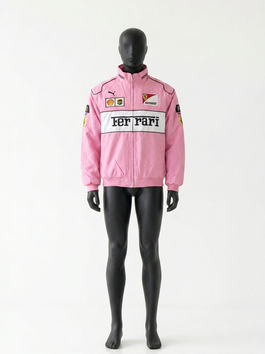 Pink f1 inspired vintage bomber