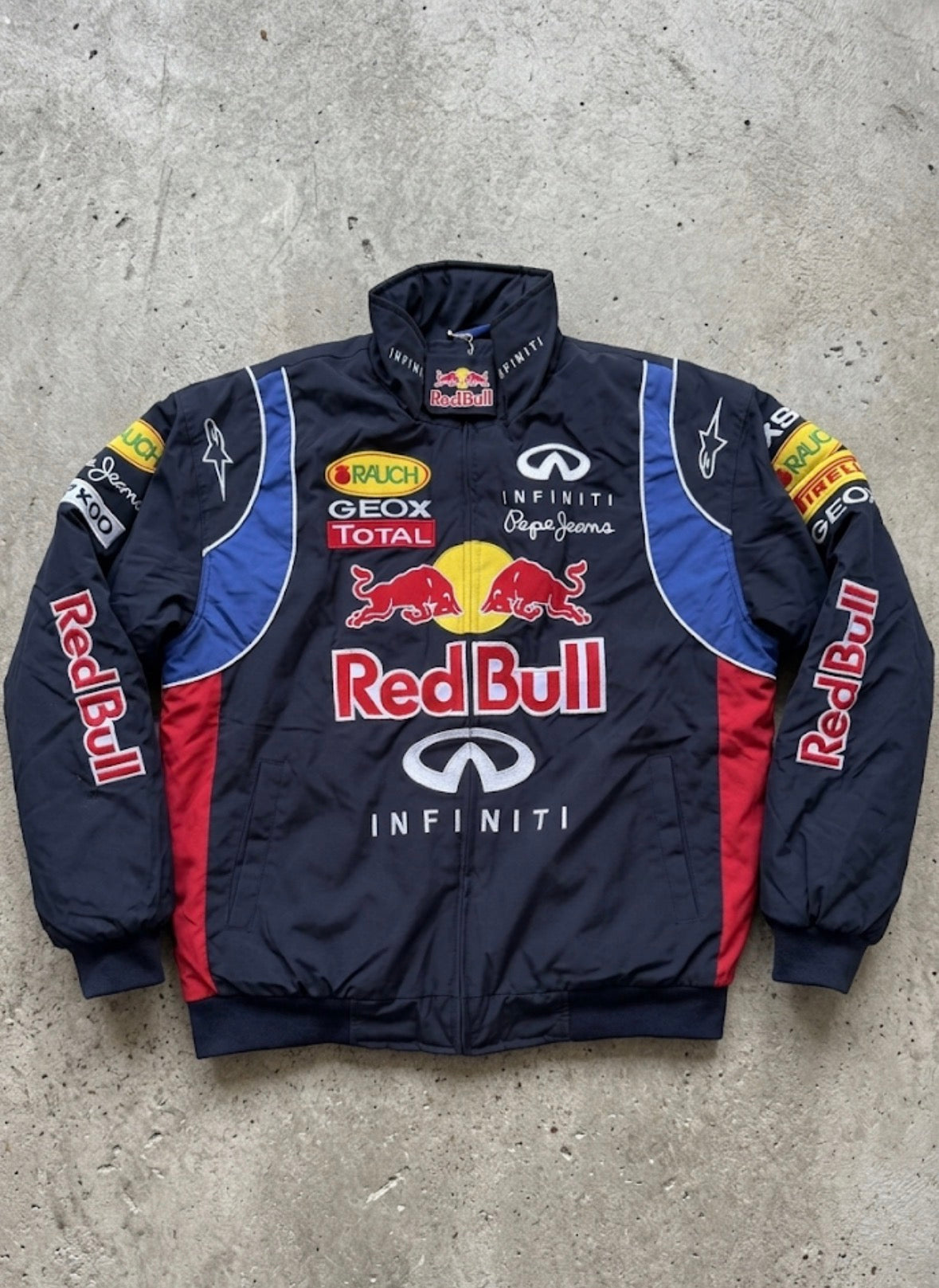 Deep blue f1 inspired vintage bomber