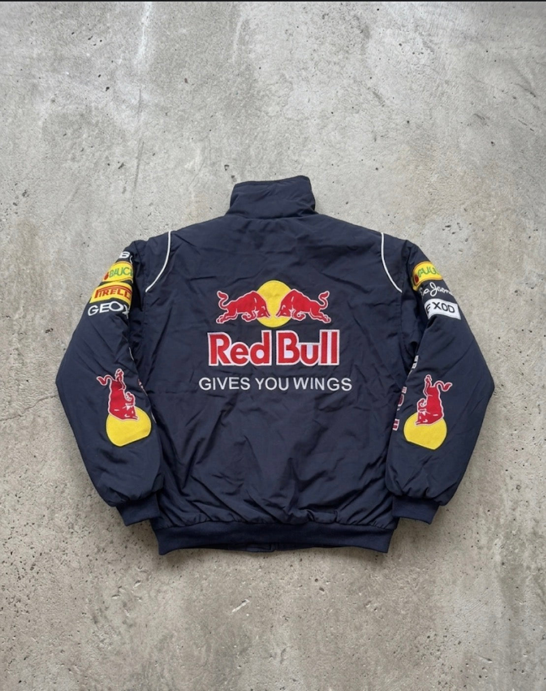 Deep blue f1 inspired vintage bomber