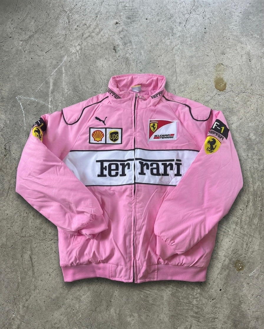 Pink f1 inspired vintage bomber